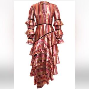 🦋 Markarian Taurus Metallic Striped Tiered Dress